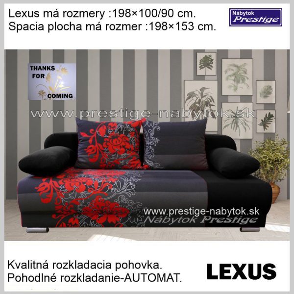 LEXUS rozkladacia sedacia pohovka čierno červená