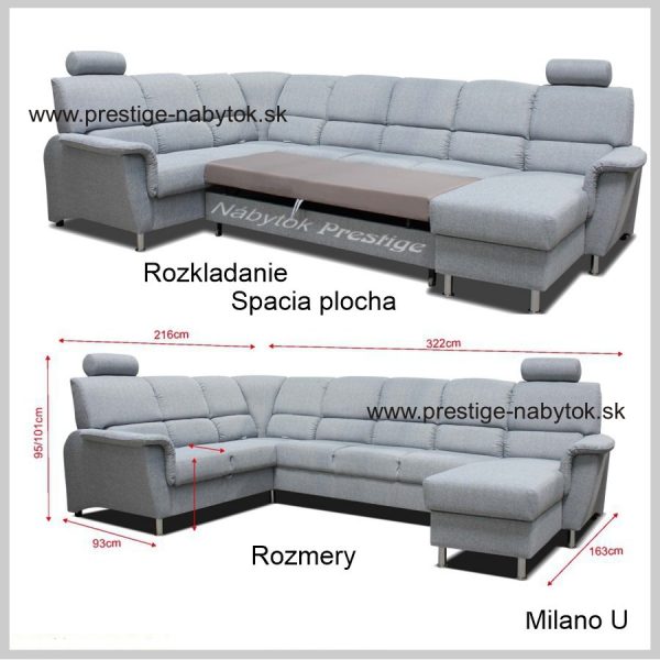 Milano U Sedačka tvar U Rozkladanie Rozmery