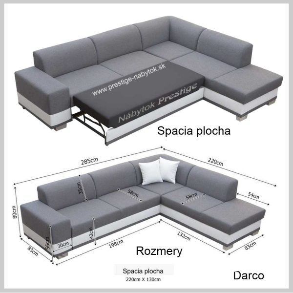 Darco sedačka rohová Spacia plocha a rozmery