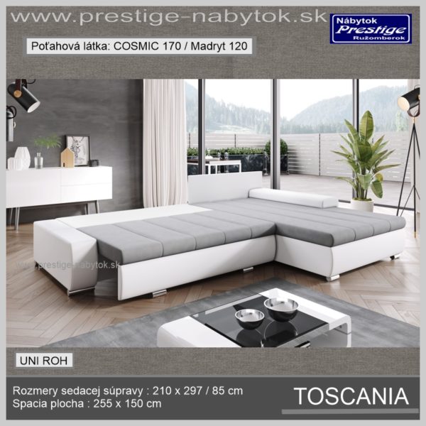 Toscania rohová sedacia súprava sivá biela spanie