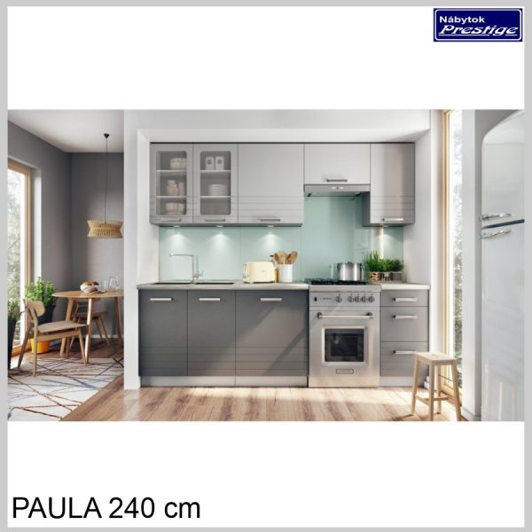 PAULA kuchynská linka Sivá/Mocca 240 cm