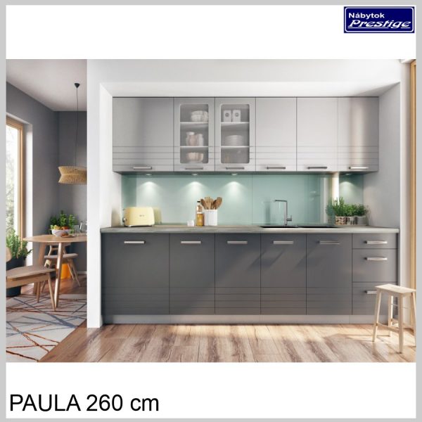 PAULA kuchynská linka Sivá/Mocca Grey 260 cm