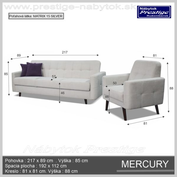 Mercury sedačka rozmery