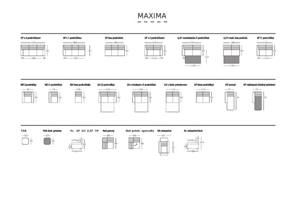 Maxima sedacia súprava rozmery