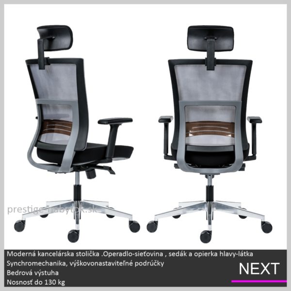 Next kancelárska stolička čierna sivá chrbát