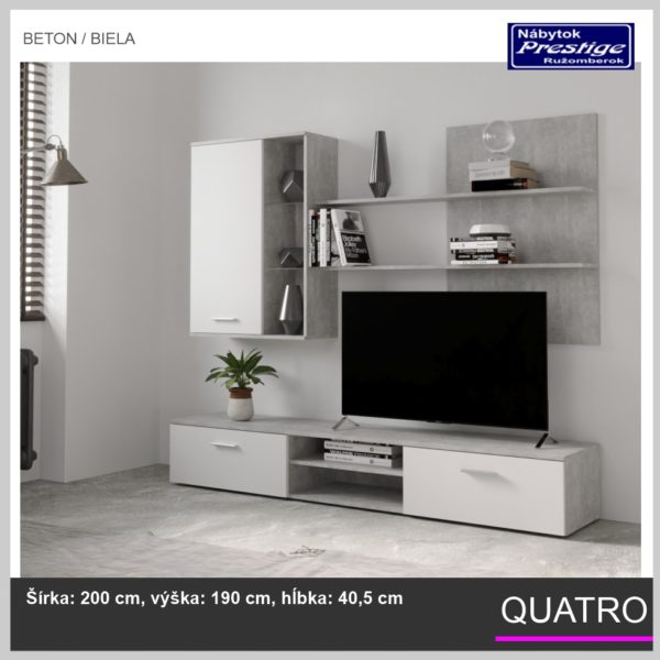 Quatro obývacia stena Beton / Biela